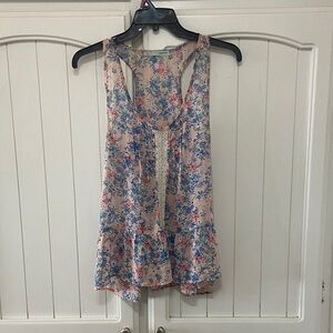 Maurices Light Pink Floral Racerback Tank with Lace Placket
